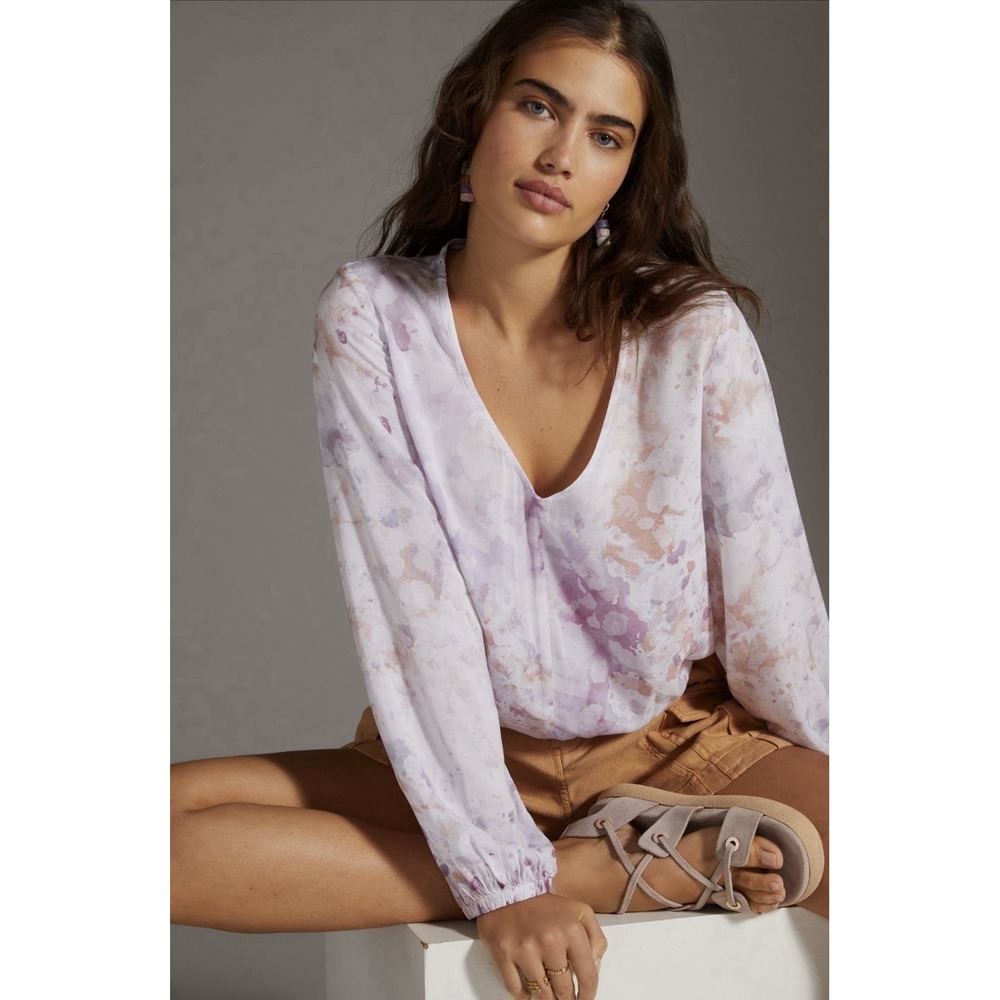 ANTHROPOLOGIE CLOTH STONE New Women's Top MEDIUM Tie Dye Blouse Vneck Pullover